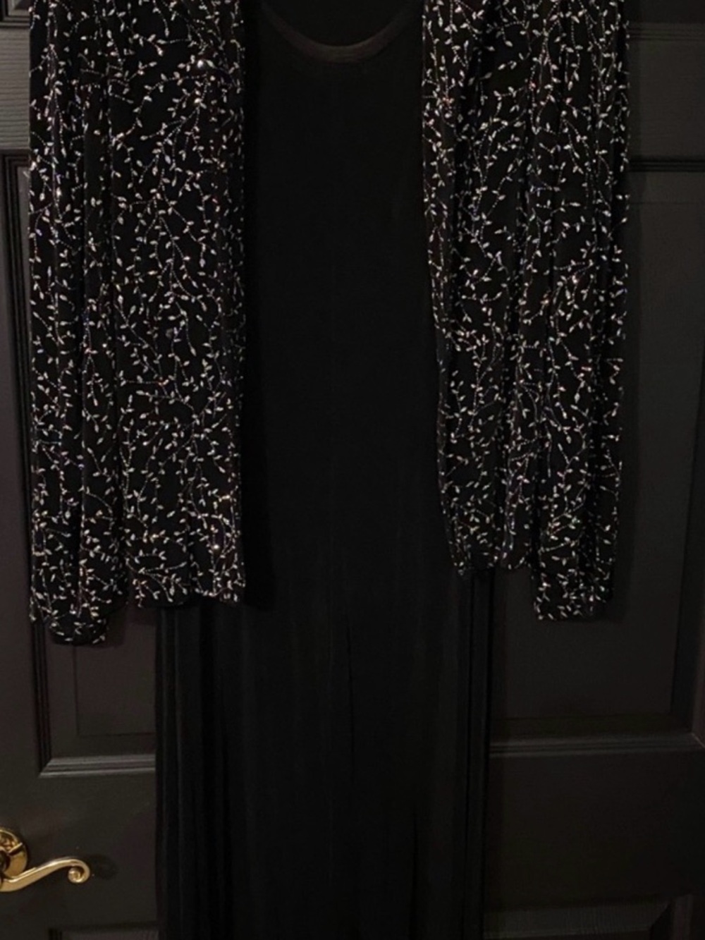 Black Women's Maxi Dress with Patterned Cardigan